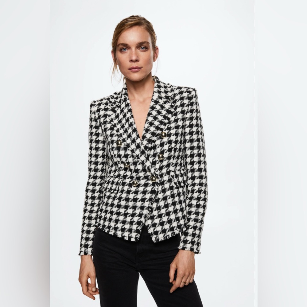 Mango Houndstooth Wool-Blend Blazer SIZE L